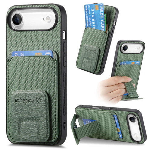 iPhone Air Carbon Fiber Card Bag Fold Stand Phone Case - Green