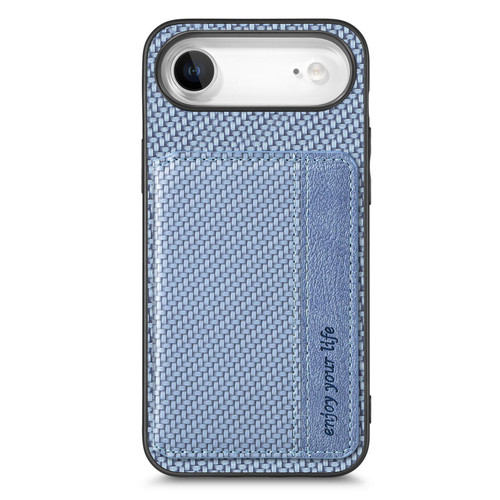 iPhone Air Carbon Fiber Magnetic Card Wallet RFID Blocking Phone Case - Blue