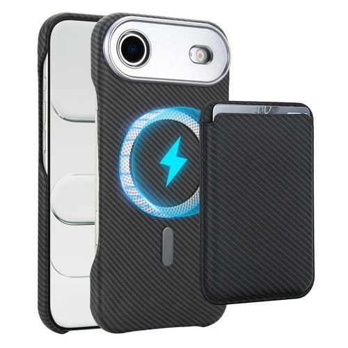 iPhone Air Carbon Fiber MagSafe Magnetic Card Holder Phone Case - Black