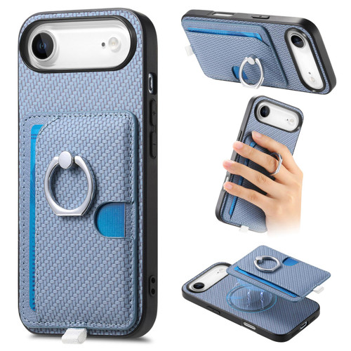 iPhone Air Carbon Fiber Ring Side Insert Card Bag MagSafe Phone Case - Blue