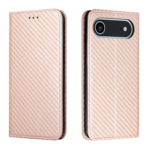 iPhone Air Carbon Fiber Texture Magnetic Flip Leather Phone Case - Rose Gold