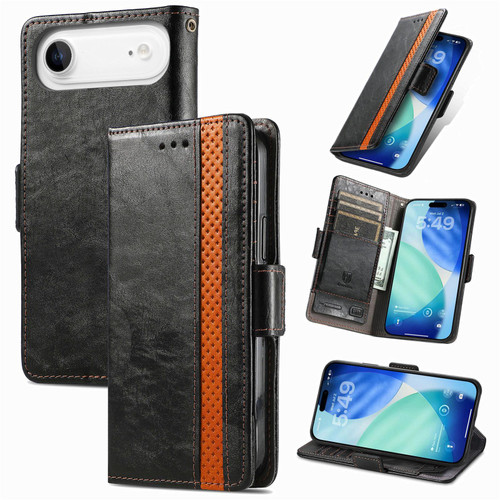 iPhone Air CaseNeo Splicing Dual Magnetic Buckle Leather Phone Case - Black