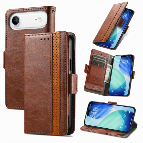 iPhone Air CaseNeo Splicing Dual Magnetic Buckle Leather Phone Case - Brown