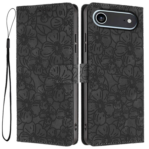 iPhone Air Cherry Blossoms Embossed Leather Phone Case - Black