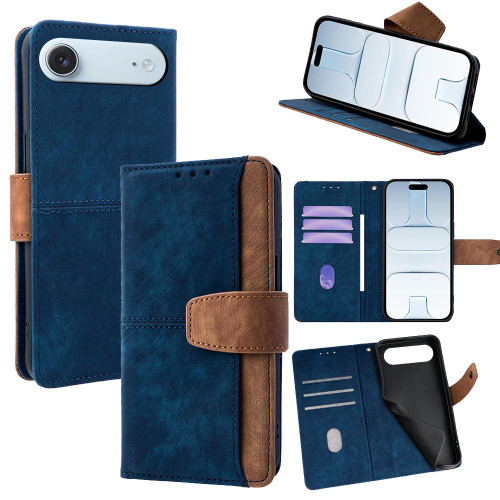 iPhone Air Color Stitching Skin Feel Leather RFID Blocking Phone Case - Blue