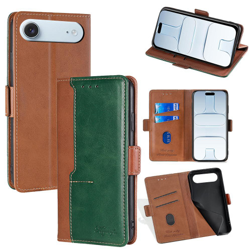 iPhone Air Contrast Color Side Buckle Leather Phone Case - Light Brown + Green