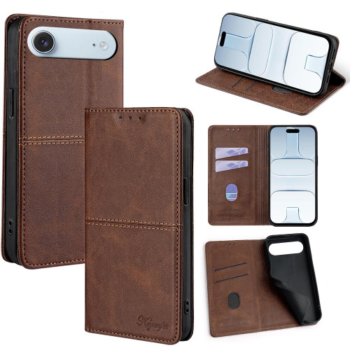 iPhone Air Cow Texture Magnetic Leather Phone Case - Dark Brown