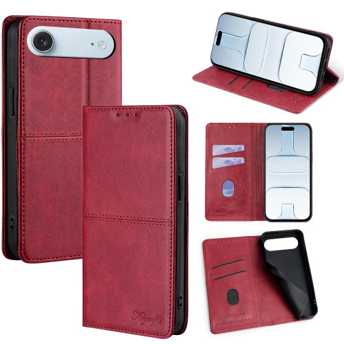 iPhone Air Cow Texture Magnetic Leather Phone Case - Red