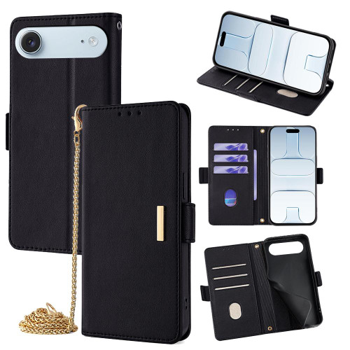 iPhone Air Crossbody Chain Leather Phone Case - Black