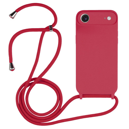 iPhone Air Crossbody Lanyard Liquid Silicone Case - Rose Red