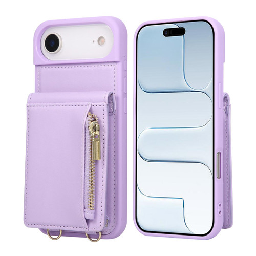 iPhone Air Crossbody Lanyard Zipper Wallet Leather Phone Case - Purple