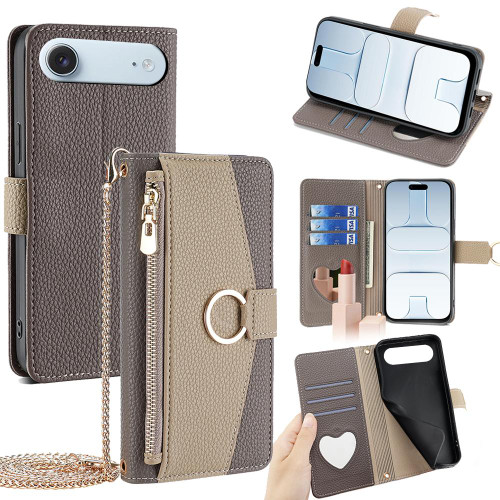 iPhone Air Crossbody Litchi Texture Leather Phone Case - Grey