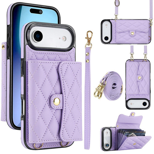 iPhone Air Crossbody Rhombic Horizontal Wallet Leather Phone Case - Purple