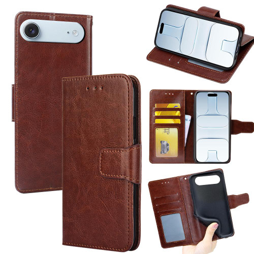 iPhone Air Crystal Texture Leather Phone Case - Brown