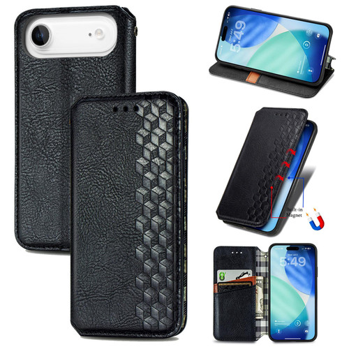 iPhone Air Cubic Grid Pressed Magnetic Leather Phone Case - Black