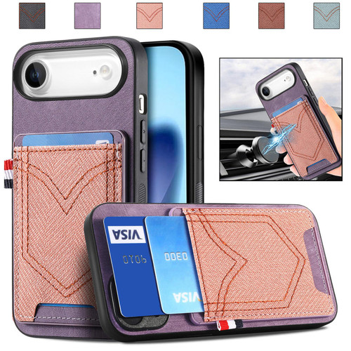 iPhone Air Denim Texture Leather Skin Phone Case with Card Slot - Purple