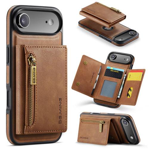 iPhone Air DG.MING M5 Series Zip RFID Multi Card Detachable Leather Phone Case - Brown