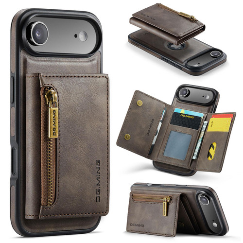 iPhone Air DG.MING M5 Series Zip RFID Multi Card Detachable Leather Phone Case - Coffee