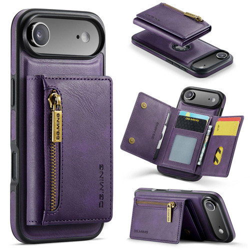 iPhone Air DG.MING M5 Series Zip RFID Multi Card Detachable Leather Phone Case - Purple