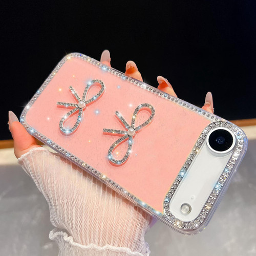 iPhone Air Diamond Glitter Dual Bow-knot Shockproof Phone Case - Light Pink