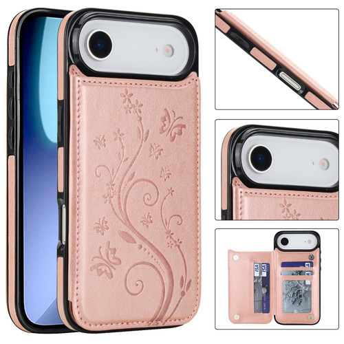 iPhone Air Double Buckle Butterfly Embossing PU Phone Case - Rose Gold