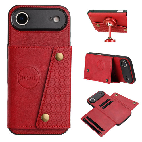 iPhone Air Double Buckle Card Slots Magnetic Phone Case - Red