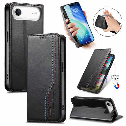 iPhone Air Elastic Wristband Magnetic Suction Leather Phone Case - Black