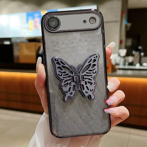 iPhone Air Electroplated Gradient Glitter 3D Butterfly TPU Phone Case - Gradient Black