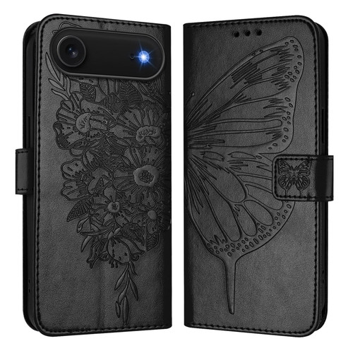 iPhone Air Embossed Butterfly Leather Phone Case - Black