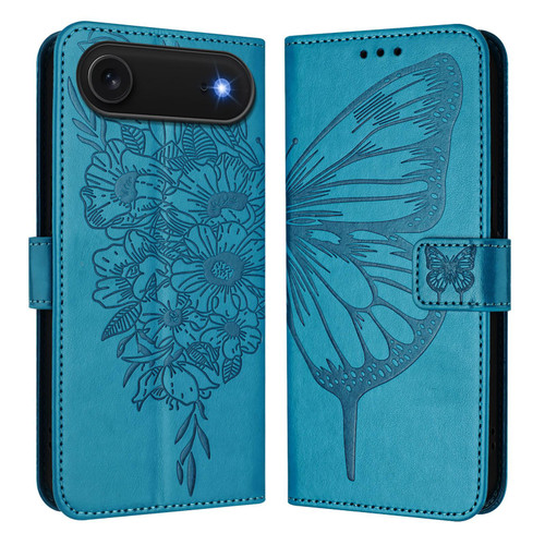 iPhone Air Embossed Butterfly Leather Phone Case - Blue