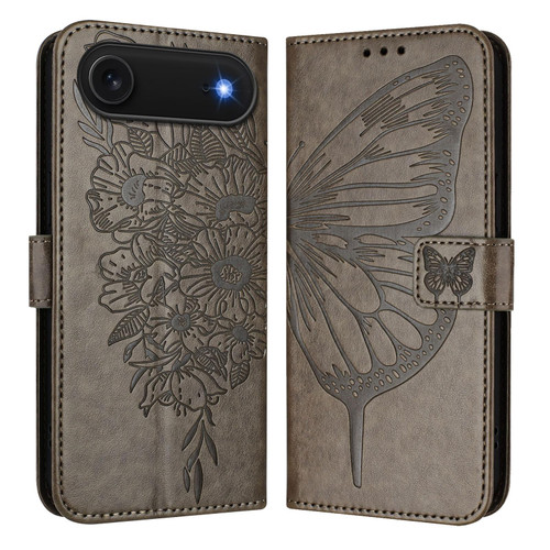 iPhone Air Embossed Butterfly Leather Phone Case - Grey