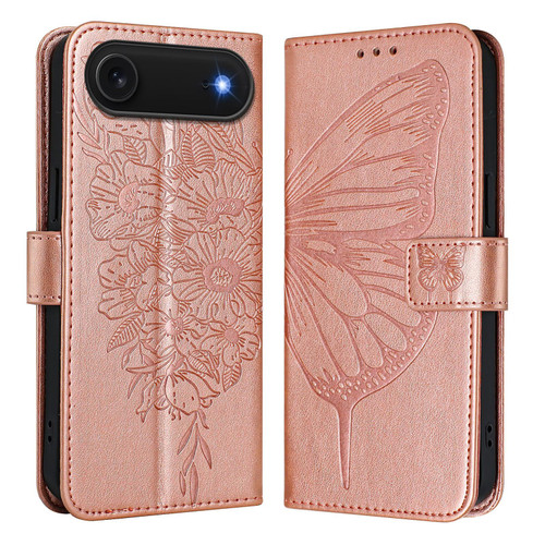 iPhone Air Embossed Butterfly Leather Phone Case - Rose Gold
