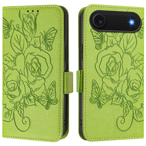 iPhone Air Embossed Rose RFID Anti-theft Leather Phone Case - Green