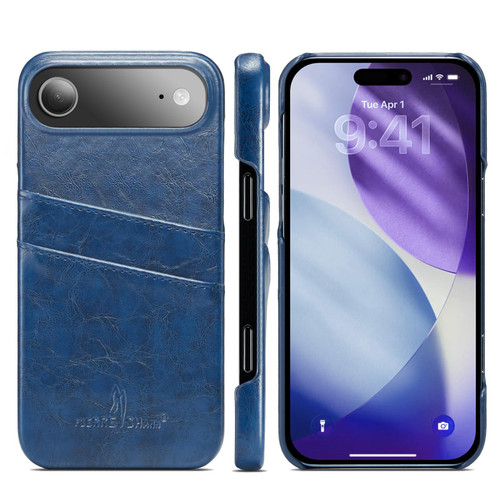 iPhone Air Fierre Shann Retro Oil Wax Texture Card Slots PU Leather Phone Case - Blue