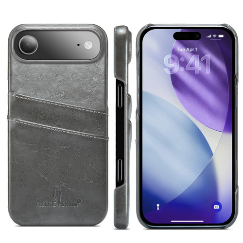 iPhone Air Fierre Shann Retro Oil Wax Texture Card Slots PU Leather Phone Case - Grey