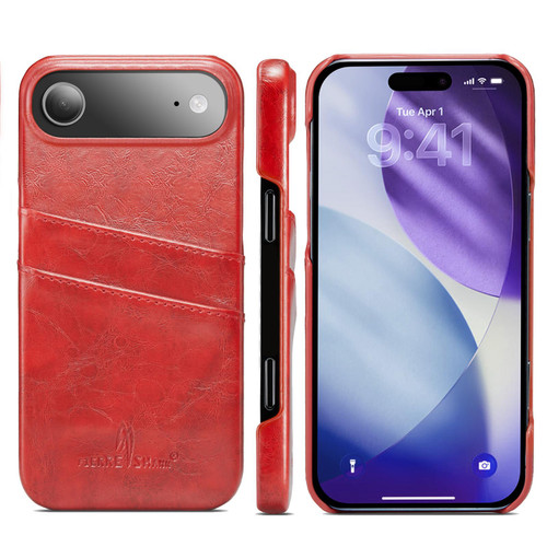 iPhone Air Fierre Shann Retro Oil Wax Texture Card Slots PU Leather Phone Case - Red