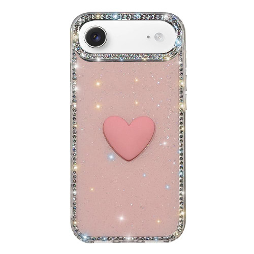 iPhone Air Flash Rhinestone Double-sided IMD Love Heart Phone Case - Glitter Pink