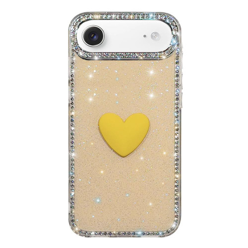 iPhone Air Flash Rhinestone Double-sided IMD Love Heart Phone Case - Glitter Yellow