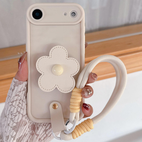 iPhone Air Floral Holder TPU Phone Case with PU Buckle Lanyard - Beige