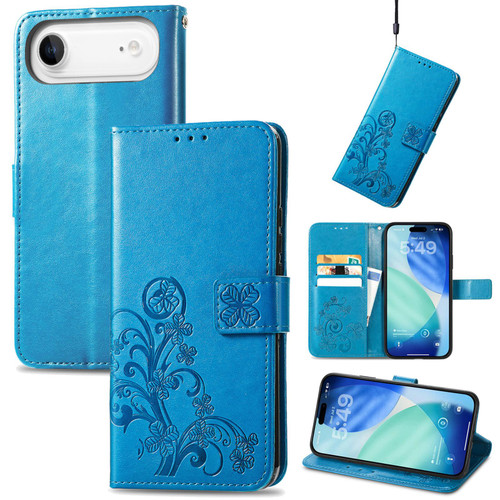 iPhone Air Four-leaf Clasp Embossed Buckle Leather Phone Case - Blue