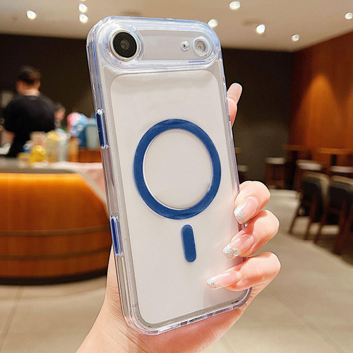 iPhone Air Frosted PC Hybrid TPU Magnetic Phone Case with AI Sensing Key - Blue