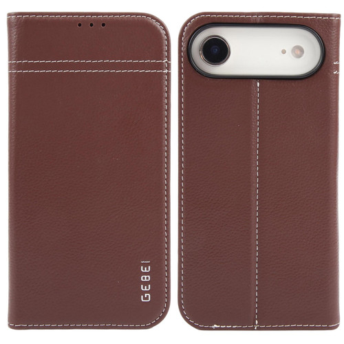 iPhone Air GEBEI Top-grain Horizontal Flip Leather Phone Case - Brown