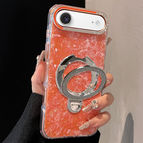 iPhone Air Gilded Colorful Shell Patterned TPU+IMD Phone Case with Glitter Magnetic Holder - Orange