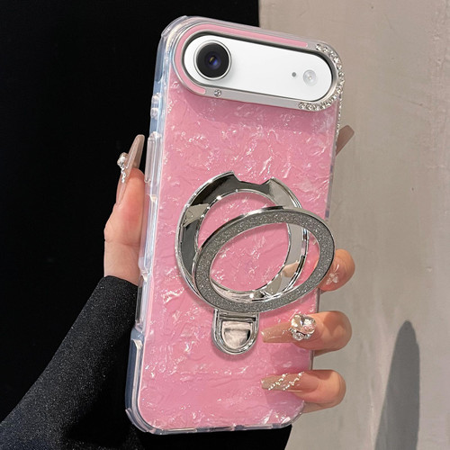 iPhone Air Gilded Colorful Shell Patterned TPU+IMD Phone Case with Glitter Magnetic Holder - Pink
