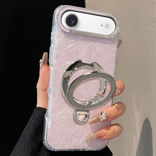 iPhone Air Gilded Colorful Shell Patterned TPU+IMD Phone Case with Glitter Magnetic Holder - Purple