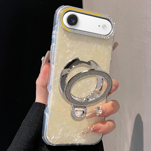 iPhone Air Gilded Colorful Shell Patterned TPU+IMD Phone Case with Glitter Magnetic Holder - Yellow