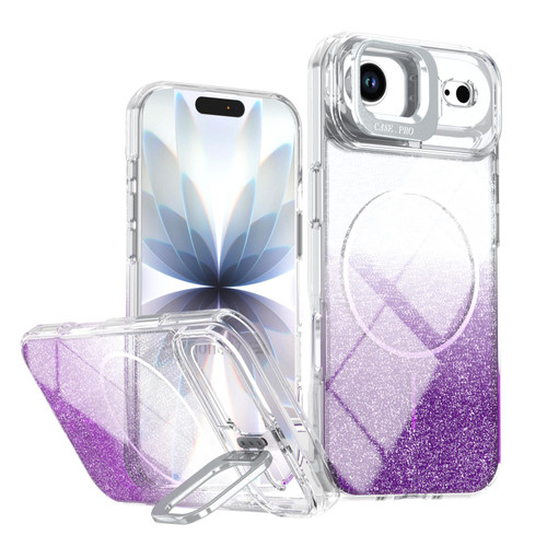 iPhone Air Glitter Gradient Magnetic Lens Frame Holder Phone Case - Purple