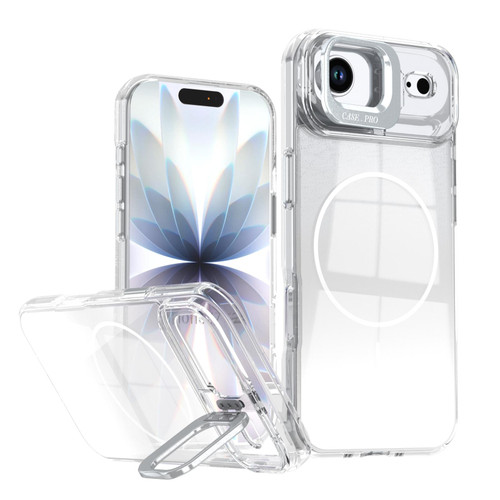 iPhone Air Glitter Gradient Magnetic Lens Frame Holder Phone Case - White