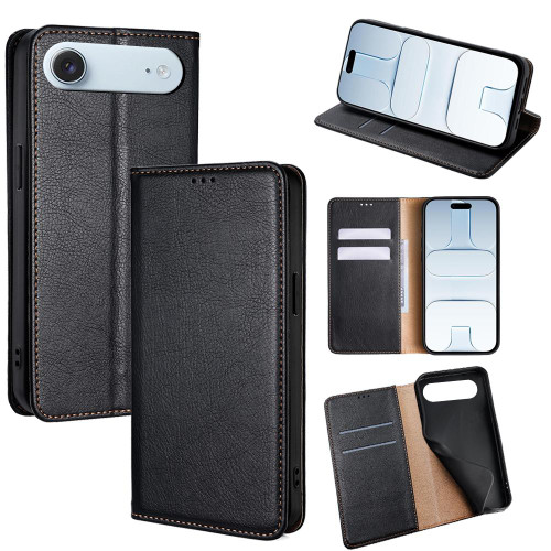 iPhone Air Gloss Oil Solid Color Magnetic Leather Phone Case - Black