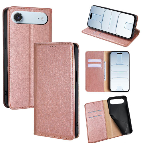 iPhone Air Gloss Oil Solid Color Magnetic Leather Phone Case - Rose Gold